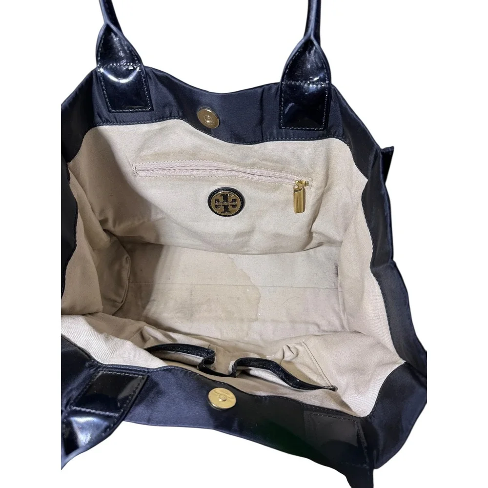 Tory Burch Black‎ Nylon Patent Leather Tote Bag